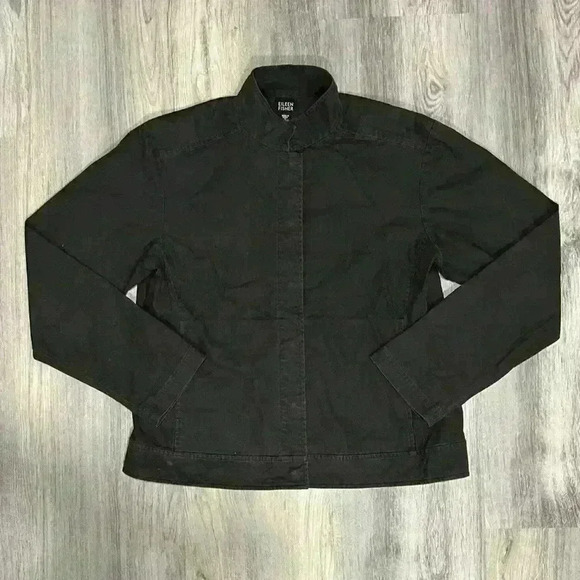 Eileen Fisher 100% Cotton Brown Snap Button Jacket Collared Long Sleeve Size S - Picture 1 of 7